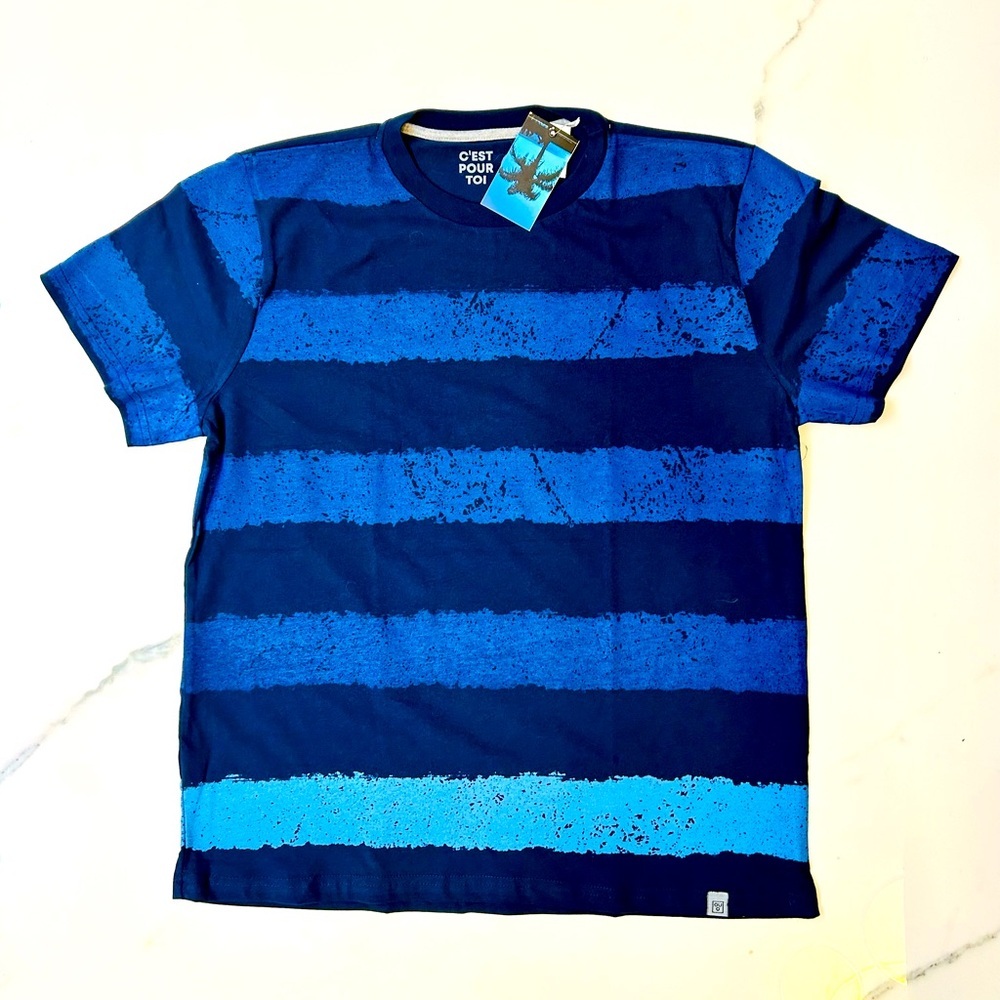 C'est Pour Tou blue and navy striped t-shirt